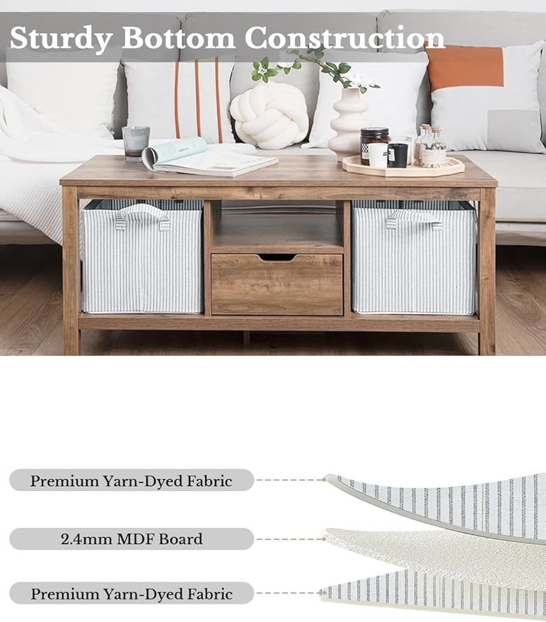 StorageWorks Storage Bins, Fabric Storage Bins for Shelves, Large Storage Baskets with Metal Frame, Closet Baskets and Bins with Handles, Gray and White Stripes, 2-Pack