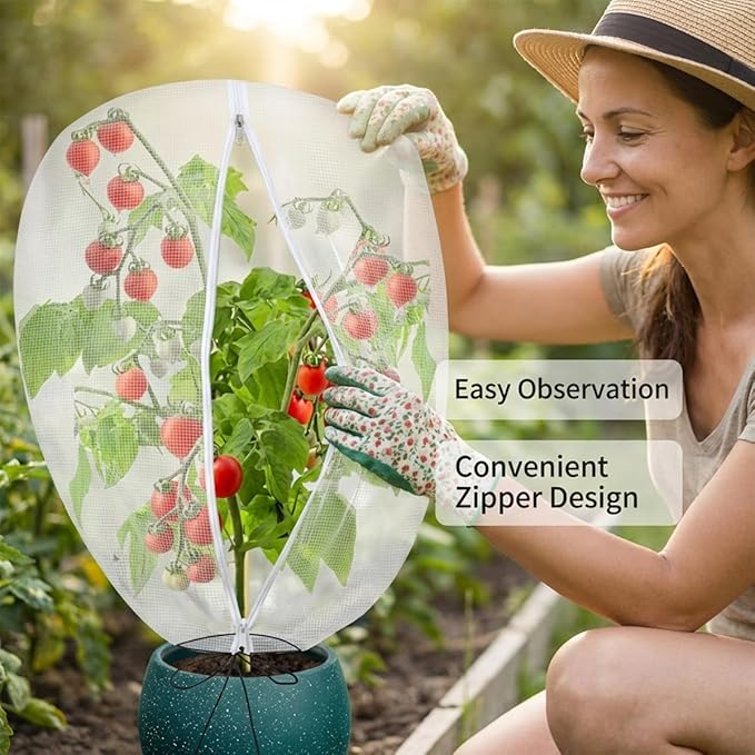 Gardtree 2PCS 2.4 x 4 FT Small Garden Plant Netting Covers with Double Zipper & Drawstring – Potted Plant Mesh Cover for Strawberries, Herbs & Flowers – Reusable Anti-Squirrel Barrier