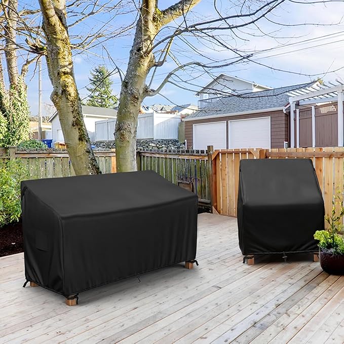MR.COVER 2-Seater Patio Loveseat Cover, Patio Furniture Covers Waterproof, Heavy Duty Outdoor Couch Sofa Covers with Air Vent and Handles, No Fading and No Tears, Fits up to 58"W x 32"D x 31"H, Black