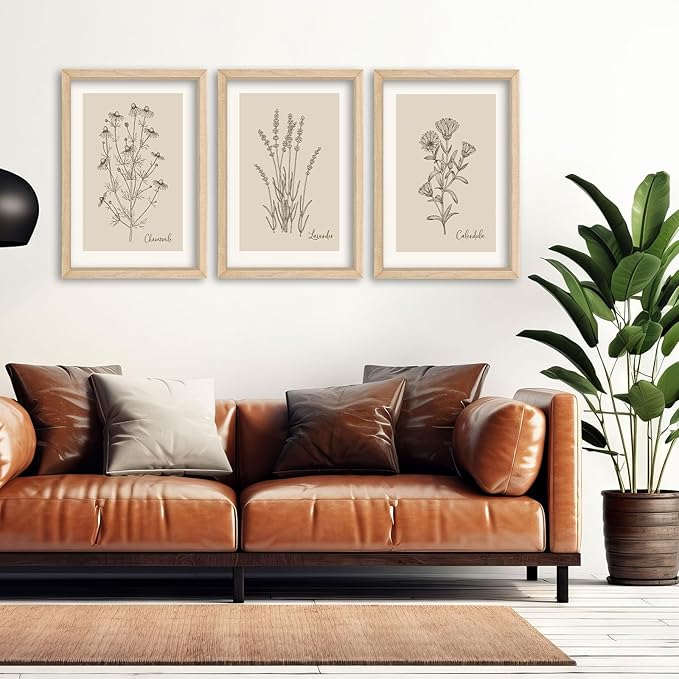 YWJKWLGS Vintage Botanical Wall Art 11x16 Inch Set of 3 Wooded Framed