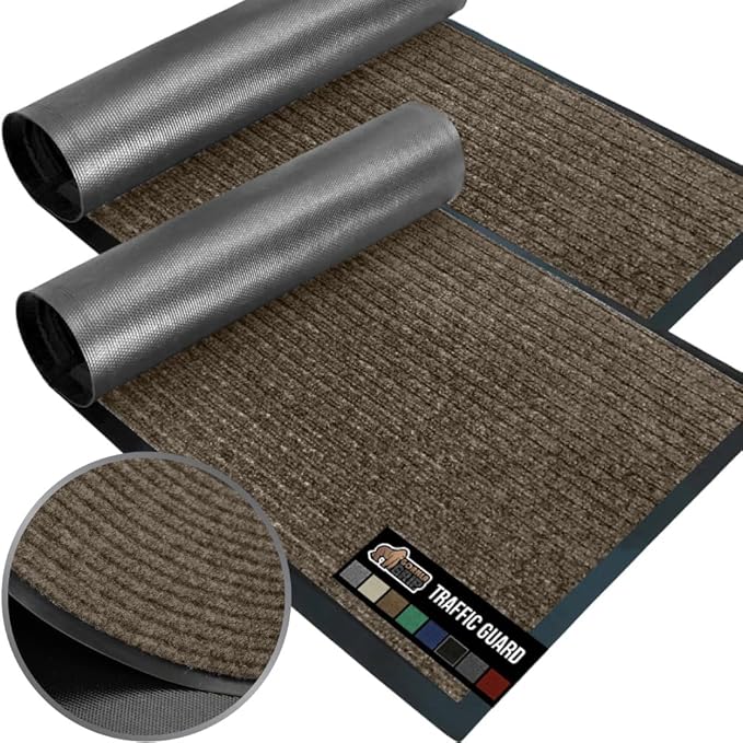 GORILLA GRIP Traffic Guard Door Mat, 2 Pack, Heavy Duty Waterproof Doormat, Commercial Office Space Welcome Mats, Stain and Fade Resistant, Low Profile, Strong Rubber Backing, 29x17, Brown