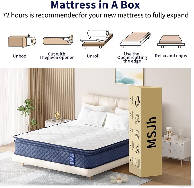 Twin Mattress, 12 Inch Twin Hybrid Mattress for Kids, Twin, Fiberglass Free, Medium Plush, Foam and Spring Hybrid Mattress for Motion Isolation, Pressure Relief & Edge Support, Mattress in A Box