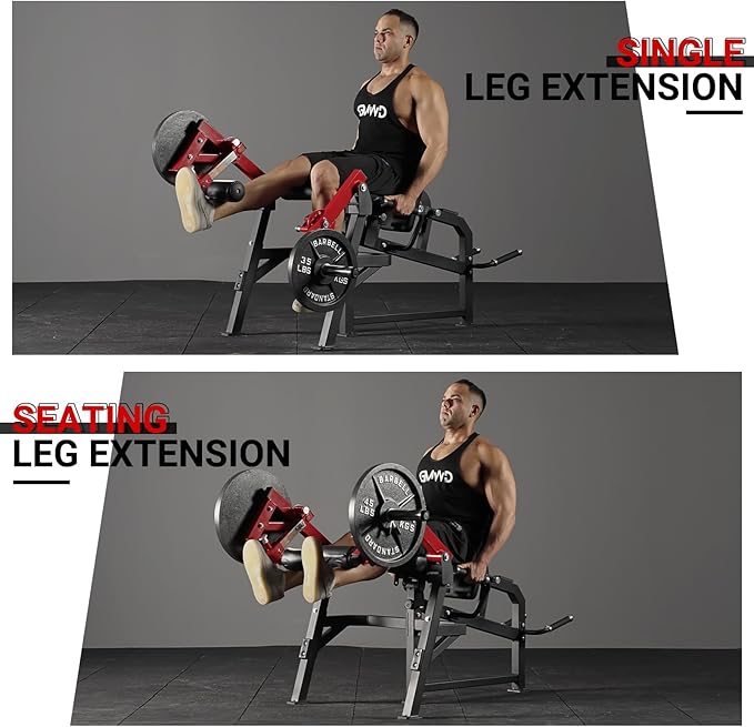 GMWD Leg Extension and Curl Machine, Single Leg Extension, Lying Leg Curl, Standing Leg Curl, Adjustable Leg Exercise Bench with Plate Loaded, Leg Machine Home Gym, Red