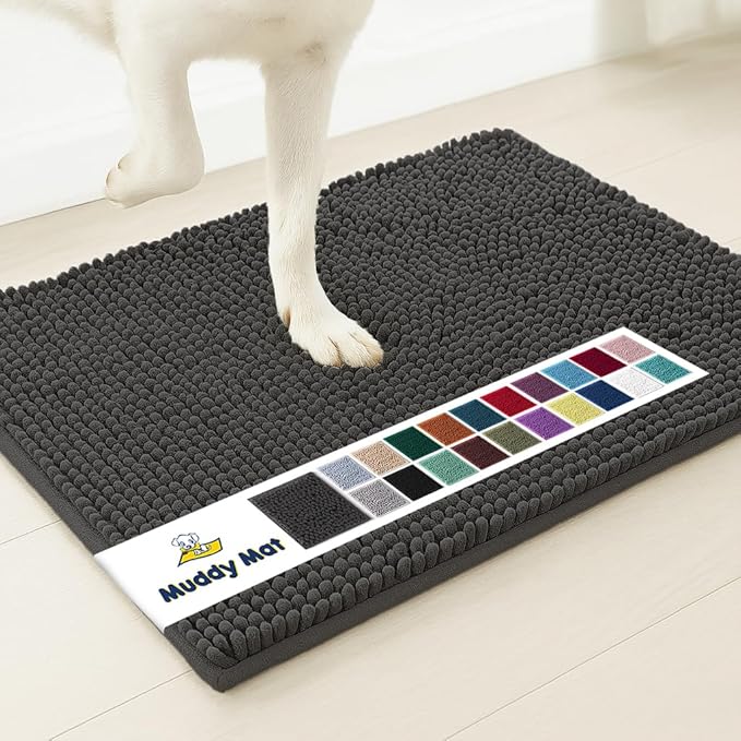 Muddy Mat® | Super Water Absorbent Door Mat Indoor, Microfiber Quick Dry Chenille Entryway Rug, Slip Resistant Front Door Mat, Indoor Mats for Entryway, Machine Washable Pet Rug, Charcoal 19"x30"