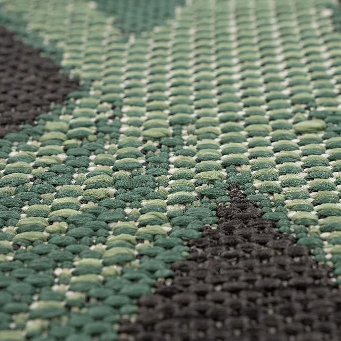 Tropical Outdoor Rug Palm Tree & Jungle Design Flatweave in Black Green, Size: 6'7" x 9'6"