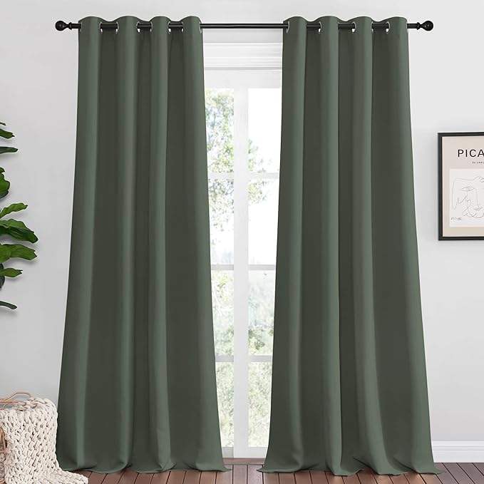 NICETOWN Dark Mallard Blackout Draperies Curtains, 55 inches Wide by 120 inches