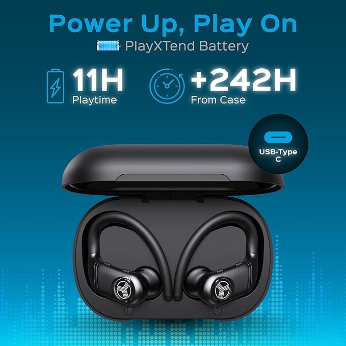 TREBLAB X4 Wireless Earbuds with Earhooks – 253H Battery, ENC Mic, Bluetooth 5.4, USB-C Charging Case, IPX5 Waterproof, Noise Isolating, for Running, Calls, Workouts – Bluetooth Over Ear Ear Buds