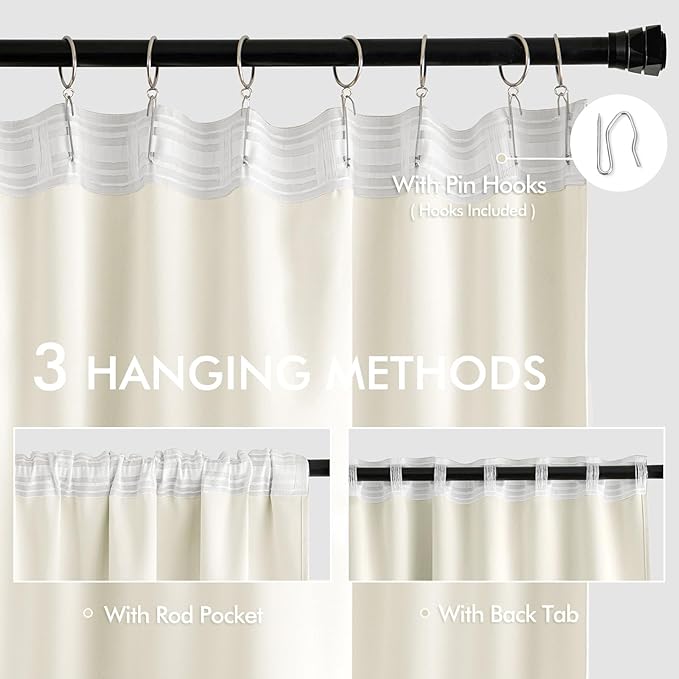 MIULEE Cream Back Tab Blackout Curtains 84 Inch Length 2 Panels Set