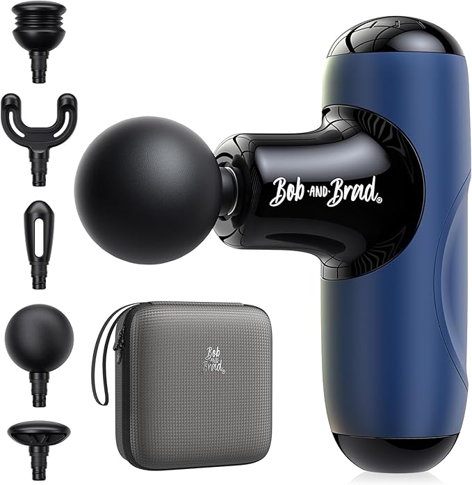 BOB AND BRAD Q2 Mini Massage Gun, Pocket-Sized Deep Tissue Massager, Portable Percussion Muscle Massager, Ultra Small & Quiet Muscle Massage Gun with Carry Case - Blue