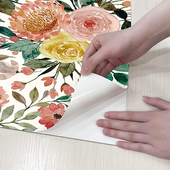 JiffDiff Floral Wallpaper Peel and Stick Removable Contact Paper Peony Roses