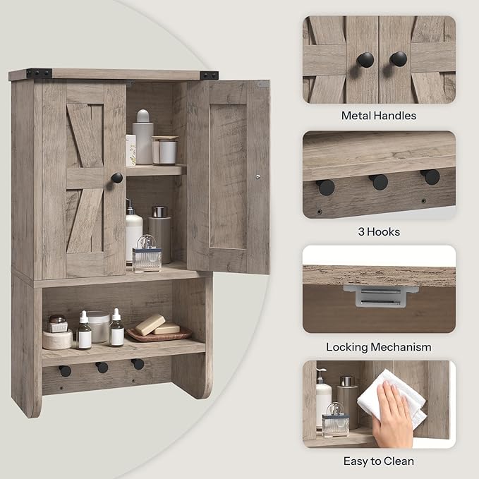 MAHANCRIS Bathroom Wall Cabinet, Farmhouse Medicine Cabinet