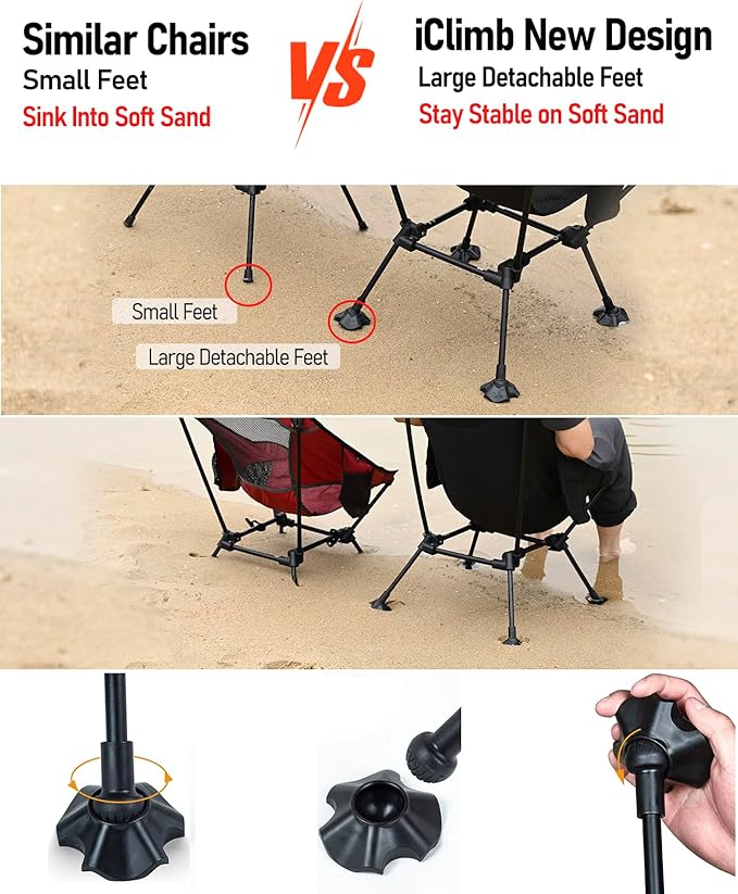 iClimb Ultralight Compact Camping Folding Beach Chair with Anti-Sinking Large Feet and Back Support Webbing (Woodland - Square Frame)