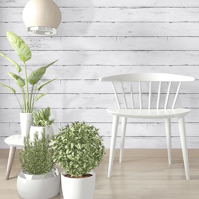 Abyssaly White Gray Wood Paper 35.4 in X 196 in Self-Adhesive Removable Peel