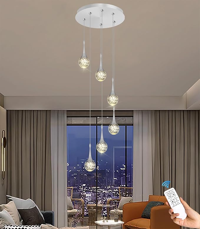 Flashing God Pendant Lights Kitchen Island 6-Lights Pendant Chandelier for Dining Room Hallway Stairwell LED Dimmable 2700K-6000K