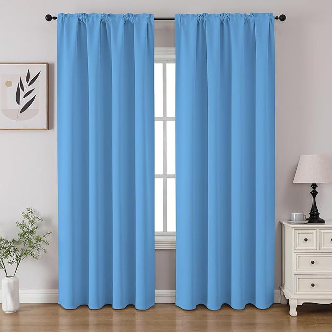 CUCRAF Light Blue Blackout Curtains 108 inch Length 2 Panels Set, Rod Pocket