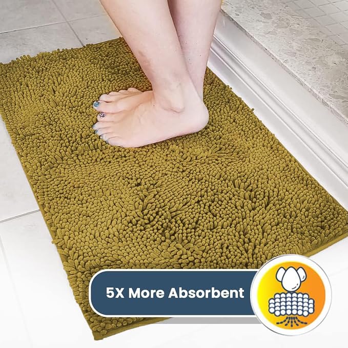 Muddy Mat® | Super Water Absorbent Door Mat Indoor, Microfiber Quick Dry Chenille Entryway Rug, Slip Resistant Front Door Mat, Indoor Mats for Entryway, Machine Washable Pet Rug, Mustard 28" x 48"