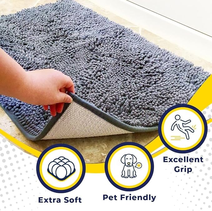 Muddy Mat® | Super Water Absorbent Door Mat Indoor, Microfiber Quick Dry Chenille Entryway Rug, Slip Resistant Front Door Mat, Indoor Mats for Entryway, Machine Washable Pet Rug, Baby Blue 2ft x 4ft