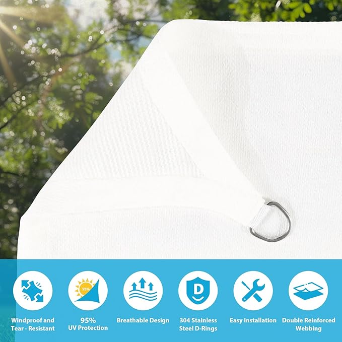 Amagenix Sun Shade Sail 12'X14' Curved Edge Outdoor Shade Canopy White Breathable 95% UV Block Shade Cloth for Patio Garden Backyard (We Make Custom Size)