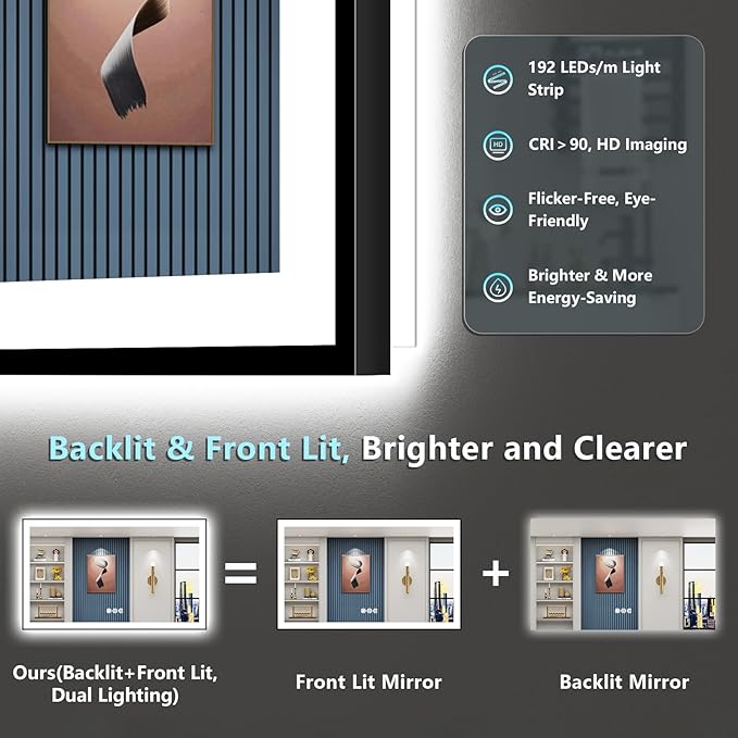 66x36 Black Framed LED Bathroom Mirror