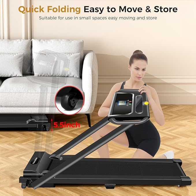 Portable Treadmill with Handle, 3.0HP Walking Pad Treadmill, Electric Compact Treadmills,Treadmills for Home Small Space with 12 Preset Programs, Walking Pad with Handle,300 LBS Capacity(Black Red)