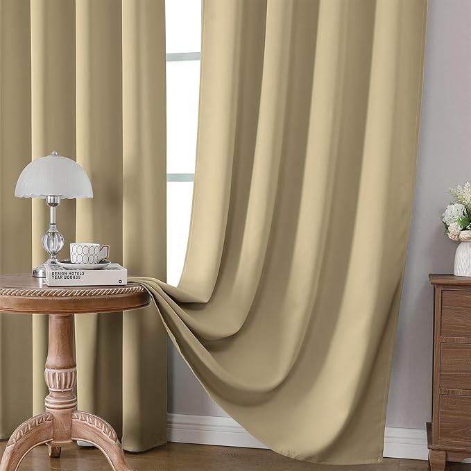 CUCRAF Beige Blackout Curtains 54 inch Length 2 Panels Set, Rod Pocket Room