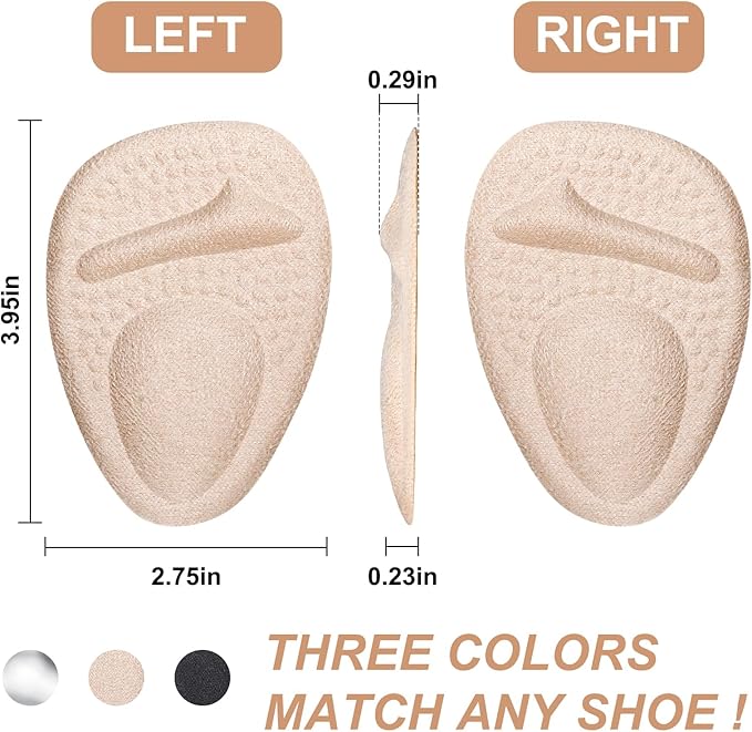 Ball of Foot Cushions, Metatarsal Pads Women, High Heels Non-Slip Comfort Pads, Shoe Support for Metatarsalgia Mortons Neuroma Pain Relief (2 Pairs,Beige)