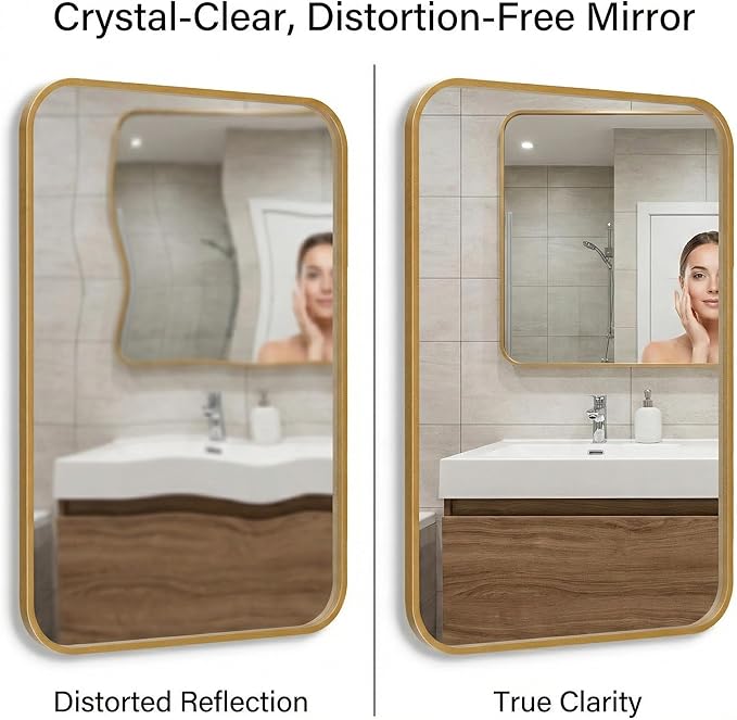 2-Pack 22x30 Inch Matte Gold Bathroom Vanity Mirrors | Flush Mount Deep Set