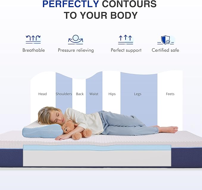 6 Inch Twin Gel Cooling Memory Foam Mattress, Pressure Relief, Medium Firm Support，Bed in a Box, Twin Mattress for Kids, CertiPUR-US Certified