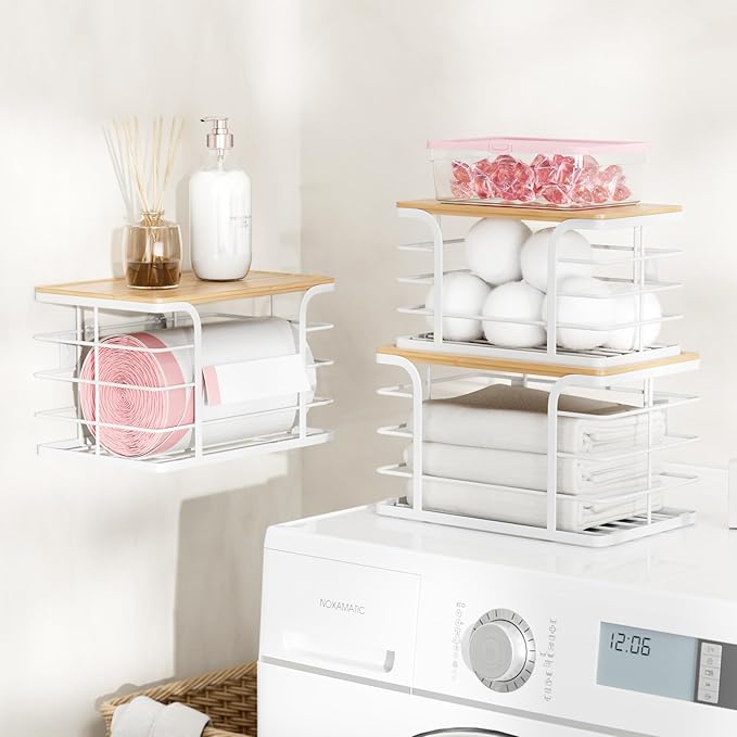 3 Pack Stackable Pantry Organizer,Stainless Steel Trash Bag Holder Dispenser,Kitchen Storage Organization for Kitchen Counter Sink,Laundry Room,Pantry, White