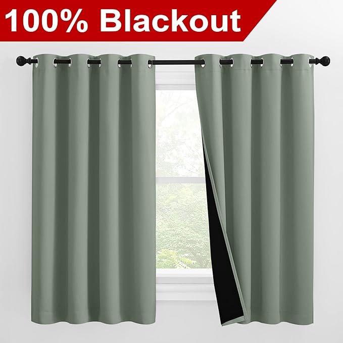 NICETOWN 100% Blackout Curtains 57 inches Long, Double-Deck Completely Blackout