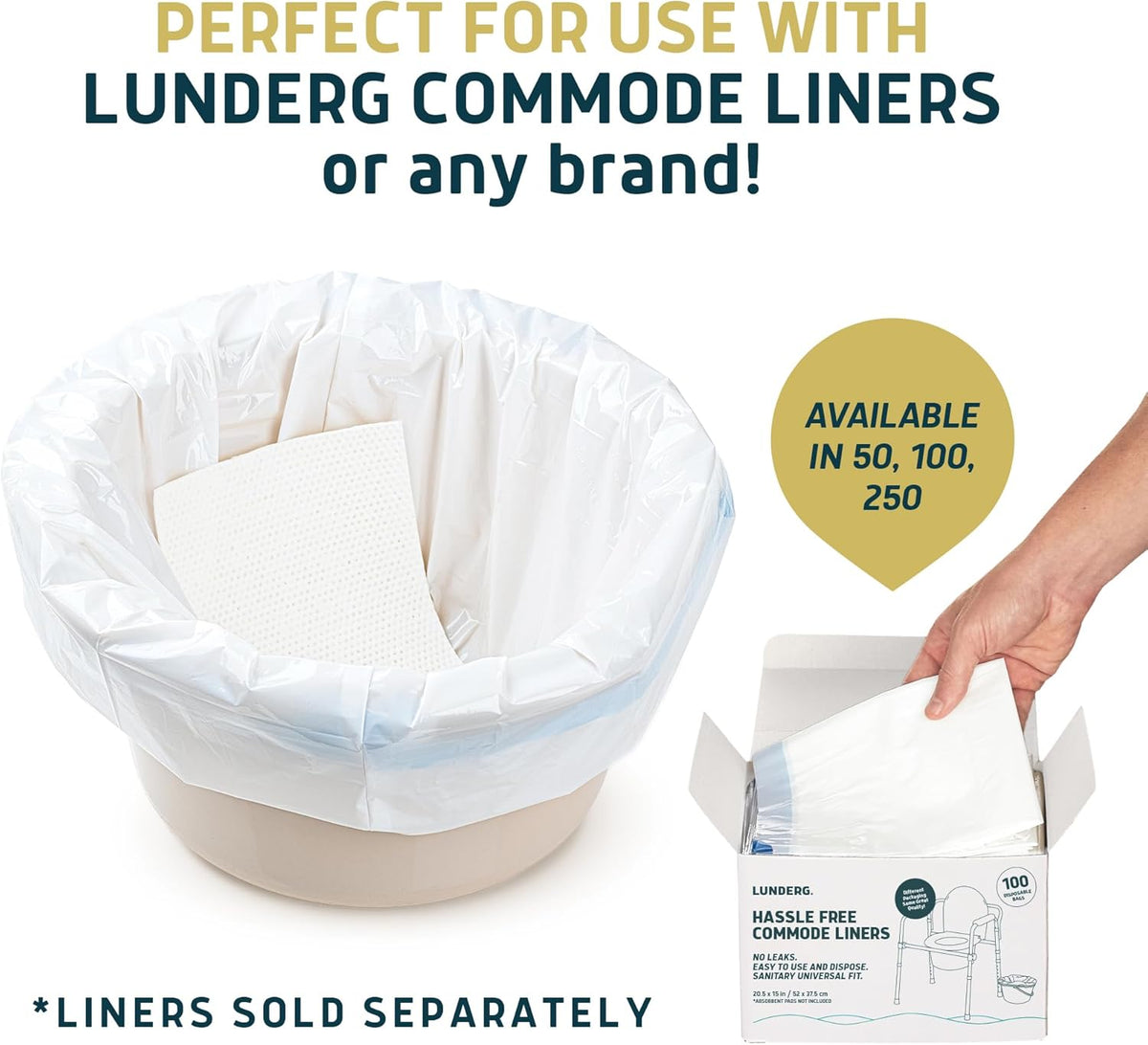 Lunderg Jasmine Scented Super Absorbent Commode Pads - Medical Grade Value Pack 100 Count - for Disposable Bedside Commode Liners, Adult Chairs, Portable Buckets & Camping Toilet Bags - Light Scent