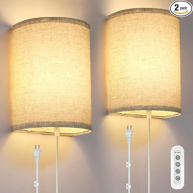 FINCMY Wall Sconce Light Plug in, Dimmable Sconces Wall Decor Set of 2