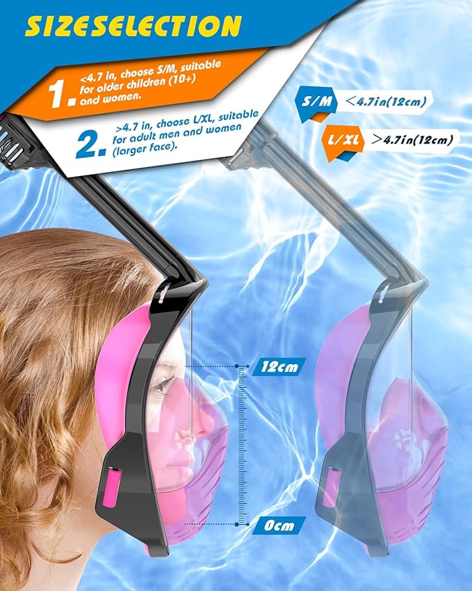 QingSong Full Face Snorkel Mask for Adults, Snorkeling Gear with Camera Mount, 180 Degree Panoramic View Snorkel Set Anti-Fog Anti-Leak