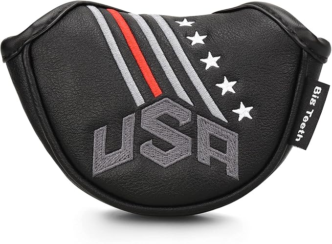 BIG TEETH Putter Cover Mallet Putter Cover Half Mallet Small Golf Headcover, Mini Club Head Protector Magnetic Closure Black Leather for Odyssey White Hot #5 Golf Rossie Tour Edge Chipper etc