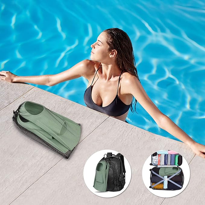 Gintenco Swim Fins, Kids Swim Training Fins for Lap Swimming, Travel Size Flippers with Mesh Bag, Silicone Swimming Fins for Kids Teens Adults Women Men