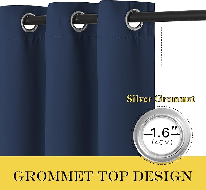 NICETOWN Blackout Navy Blue Curtains 63 inch Length
