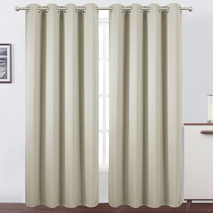 LEMOMO Light Beige Blackout Curtains 52 x 84 Inch Long Beige Curtains Set of 2