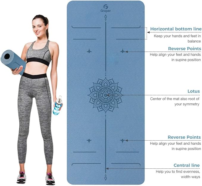 Yoga Mat Non Slip TPE Extra Wide Yoga Mat with Alignment Mark, 72"L x 32"W x 0.32"/0.24"Th (183cm x 81cm x 8mm/6mm), Anti-Tear Exercise Mat with Carrying Strap and Bag, Workout Mats for Yoga, Pilates