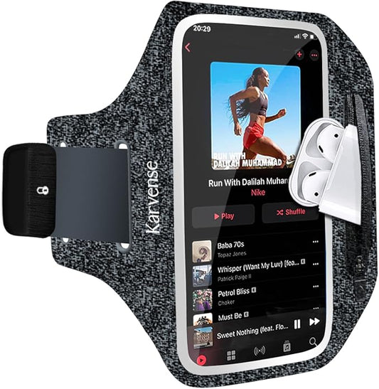 Arm Band for Phone for Running, Phone Holder for Running for iPhone & Samsung Galaxy, Cell Phone Armband Holder for Walking, Gym, Workout, w/Adjustable Strap&Zipper Pocket (Black Heather-S)