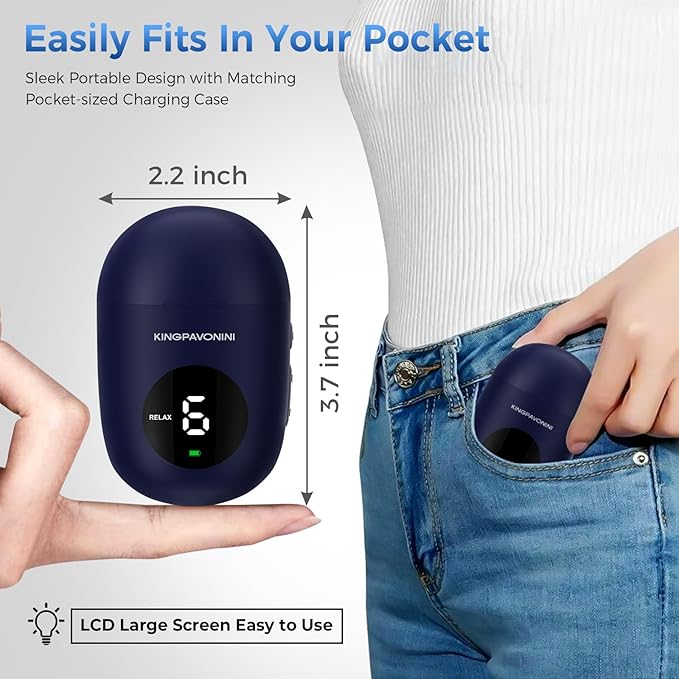 KingPavonini Wireless TENS Unit, Muscle Stimulator for Pain Relief, Portable Rechargable TENS EMS Machine, LED Screen, Remote, Dual Channel 6 Modes 16 Intensity Massager, Charging Case (4 Pads)