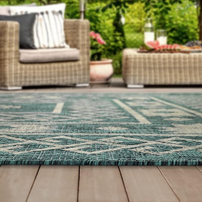Antep Rugs Patio 8x10 Outdoor/Indoor Southwest Aztec Native Area Rug (Green, 7'10" x 10')