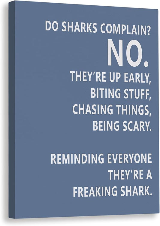 Rusenbao Gym Motivational Workout Wall Art, Home Gym Decor, Inspirational Workout Room Decor, Do Sharks Complain About Monday, Canvas Wall Art for Exercise Fitness Room Office, 11x14 inch(Blue)