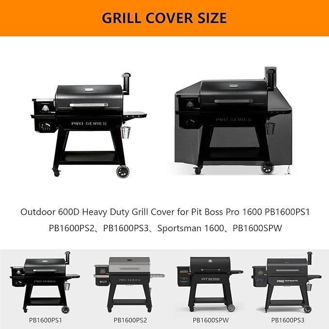 Grill Cover for Pit Boss Pro Series 1600,Competition Series 1600,Elite Series 1600,PB1600CS,PB1600PS2,PB1600PSE,Titan 1600CS Pellet Smoker Grill,Heavy Duty 600D Waterproof Pitboss Smoker Cover,Black