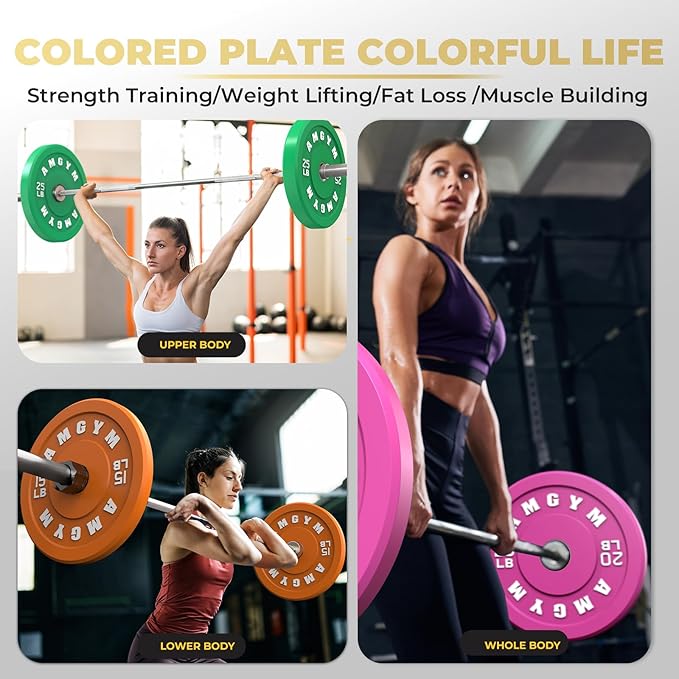 2 Inch Bumper Plates，10-500lbs，Barbell Rubber Olympic Weight Plates Set for Home Gym, Strength Training & Weight Lifting, Multiple Options Colors
