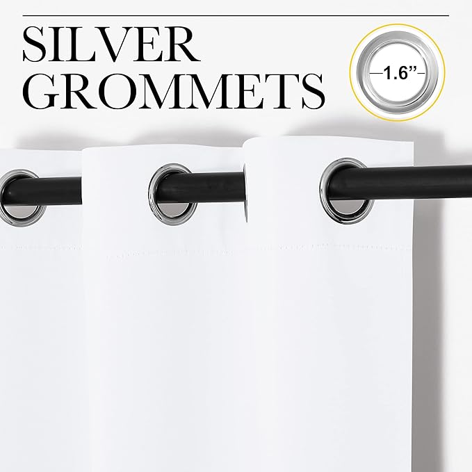 NICETOWN White Lightweight Fabric Curtain Panels, 48 inch Length, Non-Blackout