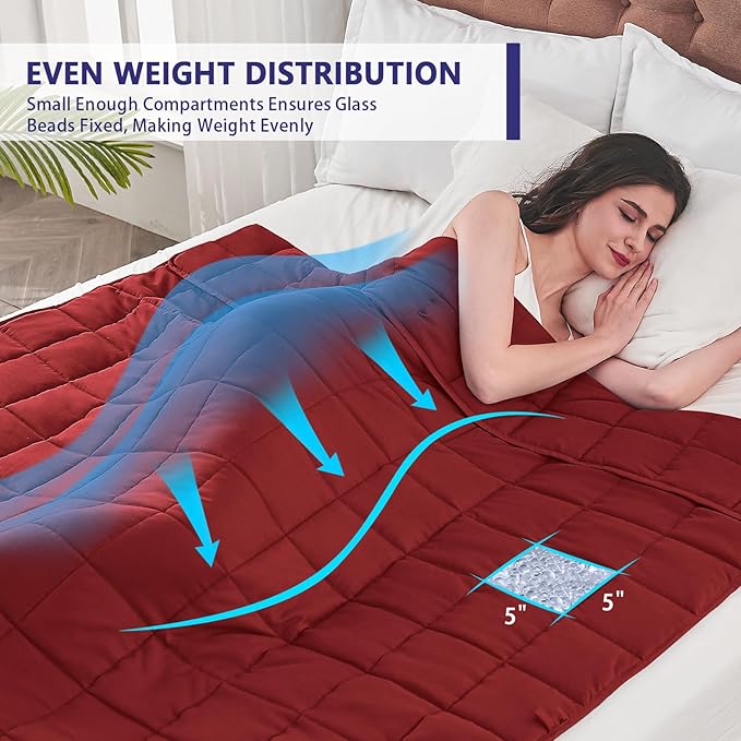 yescool Weighted Blanket for Adults (20 lbs, 48" x 72", Red) Cooling Heavy Blanket for Sleeping Perfect for 110-130 lbs, Twin Size Breathable Blanket with Premium Glass Bead, Machine Washable
