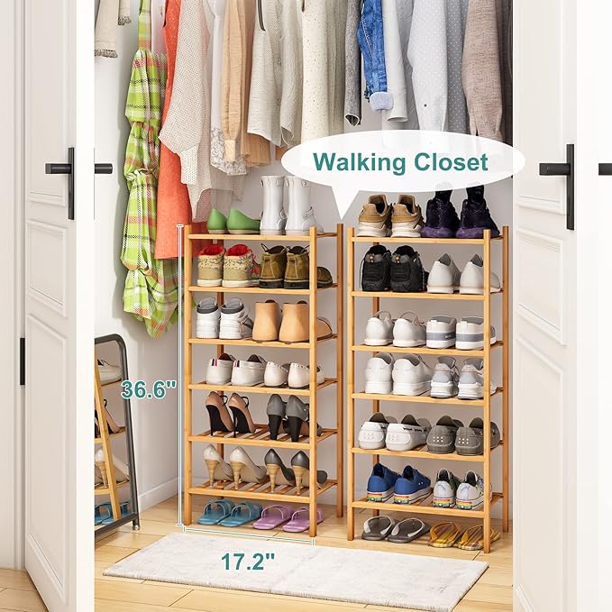 Small Shoe Rack, 6-Tier Shoe Shelf for Entryway, Bamboo Wood Shoe Rack for Closet & Hallway, Long 17.2IN | Beautiful | Functional | Sturdy | Durable