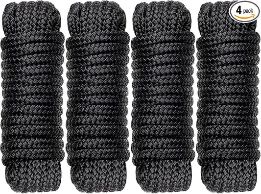 Boat Dock Lines Marine Rope - 3/8" x 15ft with Pre-Spliced 12" Loop Double Braided Nylon Ropes Bumper Tie Mooring Line for Boats Docking Pontoon Boating Accessories - 4 Pack