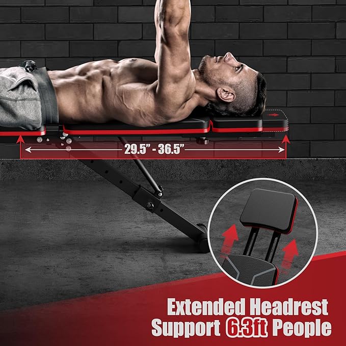 GIKPAL Adjustable Weight Bench - Workout Bench Press for Home Gym, Foldable Incline Decline Sit up Exercise Bench for Full Body Strength Training w/Leg Extension and Preacher Pad
