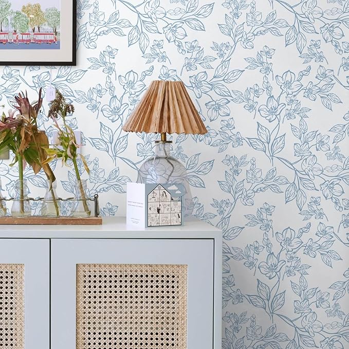 Ismoon Floral Wallpaper Peel and Stick Blue and White Contact Paper Vintage